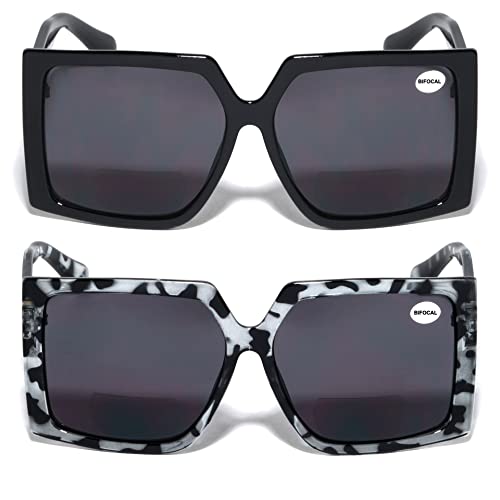 V.W.E. 2 Pairs Square Oversize Women BIFOCAL Outdoor Reading Sunglasses Glasses3
