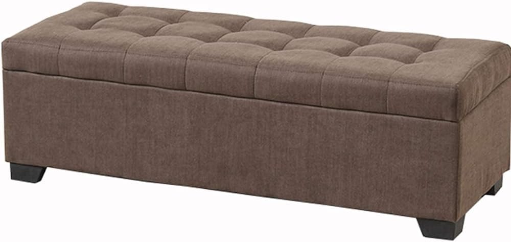 Pouf repose-pieds en lin capitonné et bois massif pour salon