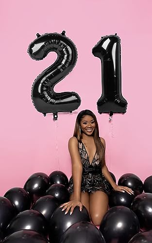 Image of Number Balloons 21 Balloon 40 inch Black for 12 21 Birthday Decorations | Saturated Color, Large 40 inch, With Inflation Straw & Hanging Holes, Great for Men's Birthday, Gothic Theme Party, Halloween