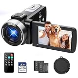 Aroeally Camcorder Video Camera 4K, 42MP Vlogging Camera for YouTube with 18X Digital Zoom, 3.0' 270° Flip Screen, Includes 32GB SD Card, 2 Batteries, Remote, Webcam Mode