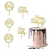 JYNice 6pcs Happy Birthday Acrylic Party Cake Toppers Mirror Gold Cake Topper Party Supplies for Chi
