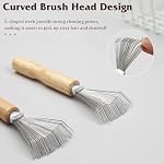 2PCS Mini Hair Brush Cleaner Set with Wooden Handle and Metal Wire Rake – Portable Comb Cleaner - Image 3