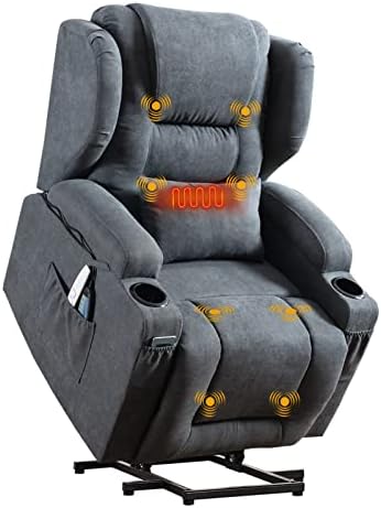 OQQOEE Lift Chair Recliners for Elderly Electric Power Lift Recliner Chair with Massage & Heat Vibration / 3 Positions / 2 Side Pockets/Button Control for Home Living Room