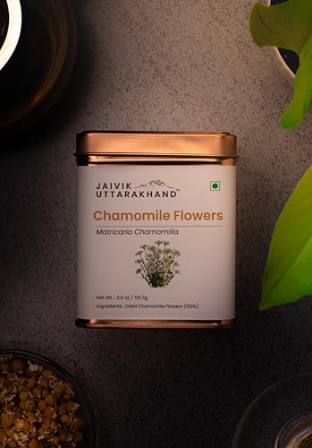 Image of Jaivik Uttarakhand - Dried Loose Leaf Chamomile Tea (170.1 g), sweet mellow soothing earthy Flavour, Promotes fat burning, Vegan, Pack of 3 Tin Box