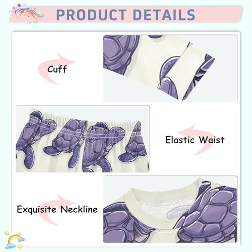 Pajama Sets Long Sleeve Purple Sea Turtles Pattern Soft Comfy Sleepwear 2 Piece PJS 3-8T4