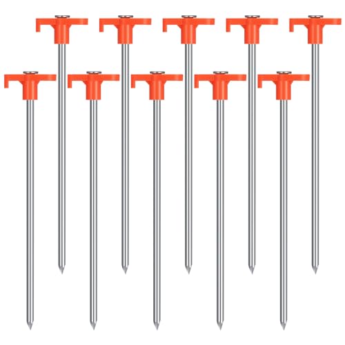 Saerryor 10 Pack Tent Pegs Metal Heavy Duty Camping Pegs - Awning & Rock Peg for Hard Ground, Camping, Tents, Tarpaulin (orange)