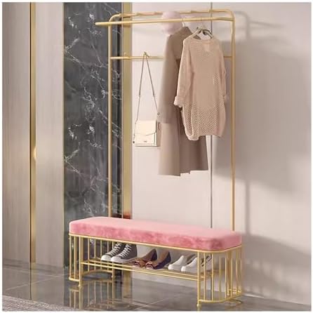 Entryway Coat Rack with Storage Bench, Freestanding Hall Tree with Hooks & Shoe Shelf, Velvet Padded Seat for Hallway Organization & Home Decor, Space-Saving Design