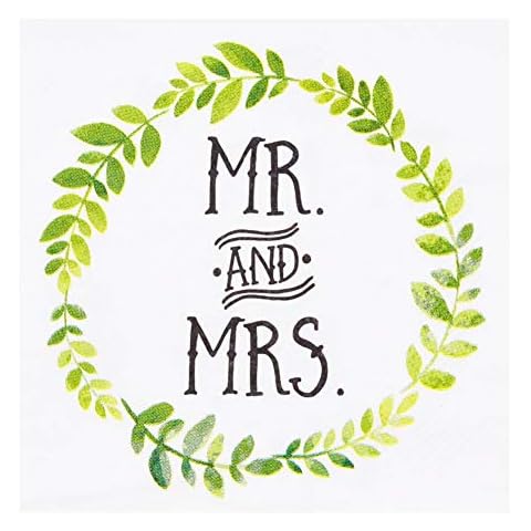 Betop House Mr and Mrs Garland Cocktail Party Beverage Dessert 3-Ply Paper Napkins for Wedding Shower Engagement Anniversary Party Table Decorations, 80-Count Cover