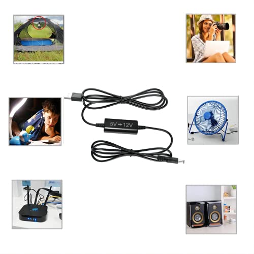 KUNCAN USB 5V to 12V DC - USB Voltage Step Up Converter Cable(12V 0.7A-1A), USB A to 12V DC 5.5 x 2.1mm Adapter with DC Jack 5.5 x 2.5mm & 3.5 x 1.35, 5 Ft 12 Volt DC Power Cable4