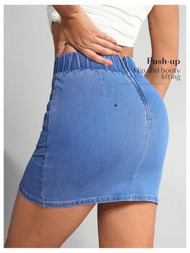 Milumia Women's Denim Skirt Bodycon Wrap Hem Elastic Waist Bodycon Ruched Short Mini Jean Skirts2