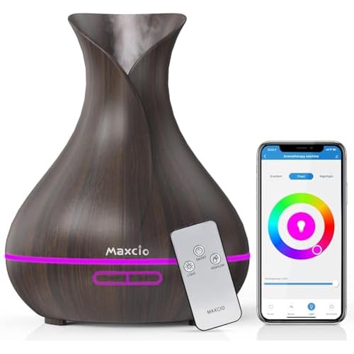 Alexa Aroma Diffuser 400ml, Maxcio Smart Ätherische Öl WLAN Ultraschall Duftlampe Luftbefeuchter, Kompatibel mit Alexa und Google Home, APP Steuerbar, Timer Funktion, 7-LED-Farbe Für Schlafzimmer