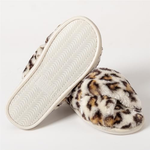 Image of Women's Cross Band Fuzzy Slippers Fluffy Open Toe House Slippers