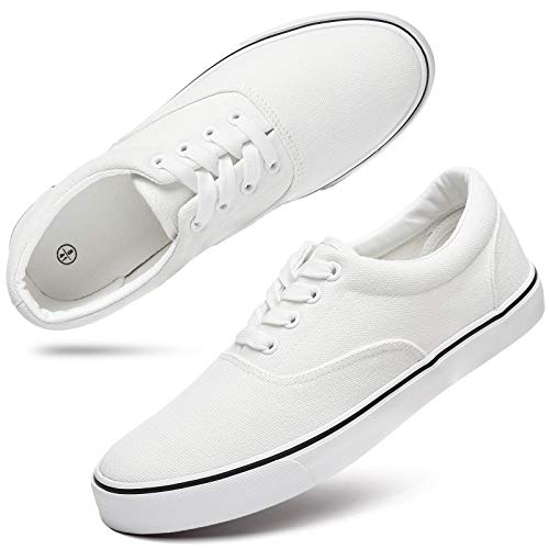 yageyan Men’s Low Top Canvas Walking Shoes Lace-up Fashion Sneakers Casual（WHITE12) White, 12 US