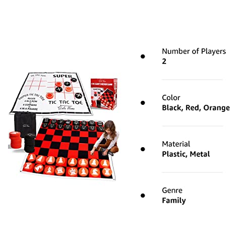 Lulu Home 4-In-1 Jumbo Chess Board Game, 4Ft X 4Ft Giant Tic Tac Toe Chess Checkers Game Mat & Pieces Portable With Bag, Classic Checkers Rug Game For Indoor Outdoor Family Fun #TOP7