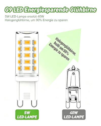 G9 LED Lampe Warmweiß, 5W 560LM LED G9 Warmweiss 3000K, G9 LED Leuchtmittel Ersatz für 40W Halogenlampe… – Ansicht 2