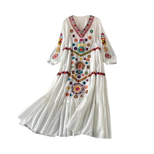 Robe d'été en coton léger de qualité supérieure aux délicates fleurs brodées
