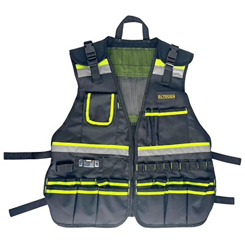 Dr.TOUGH Reflective Vest Safety Vest for Men Work Vest for Men Tool Vest with Multi-pockets and Zipper For Electrician (Fluorescent Green)