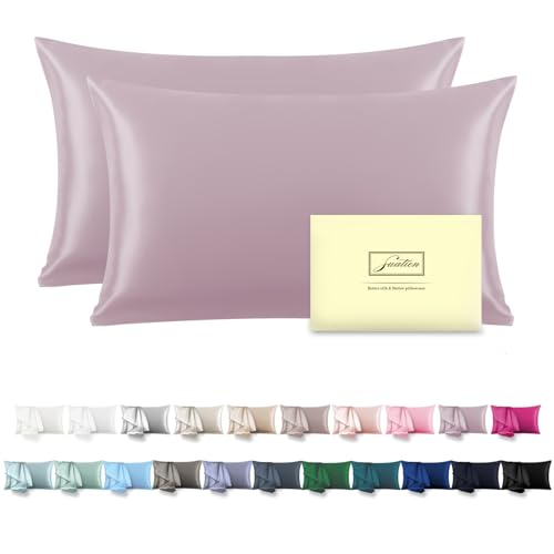 Silk Pillow Cases 2 Pack Soft Breathable and Sliky King Size Pillow Cases Set of 2,Natural Mulberry Satin Silk Pillowcase with Hidden Zipper for Hair and Skin (Lavender,20"X 36",2pcs)