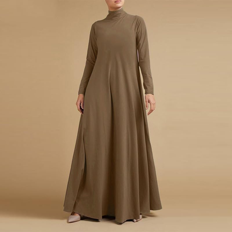 Apvirdy Maxi Dresses for Women 2025 Long Sleeve T Shirt Dress Long Flowy High Neck Dress with Pockets - Image 2