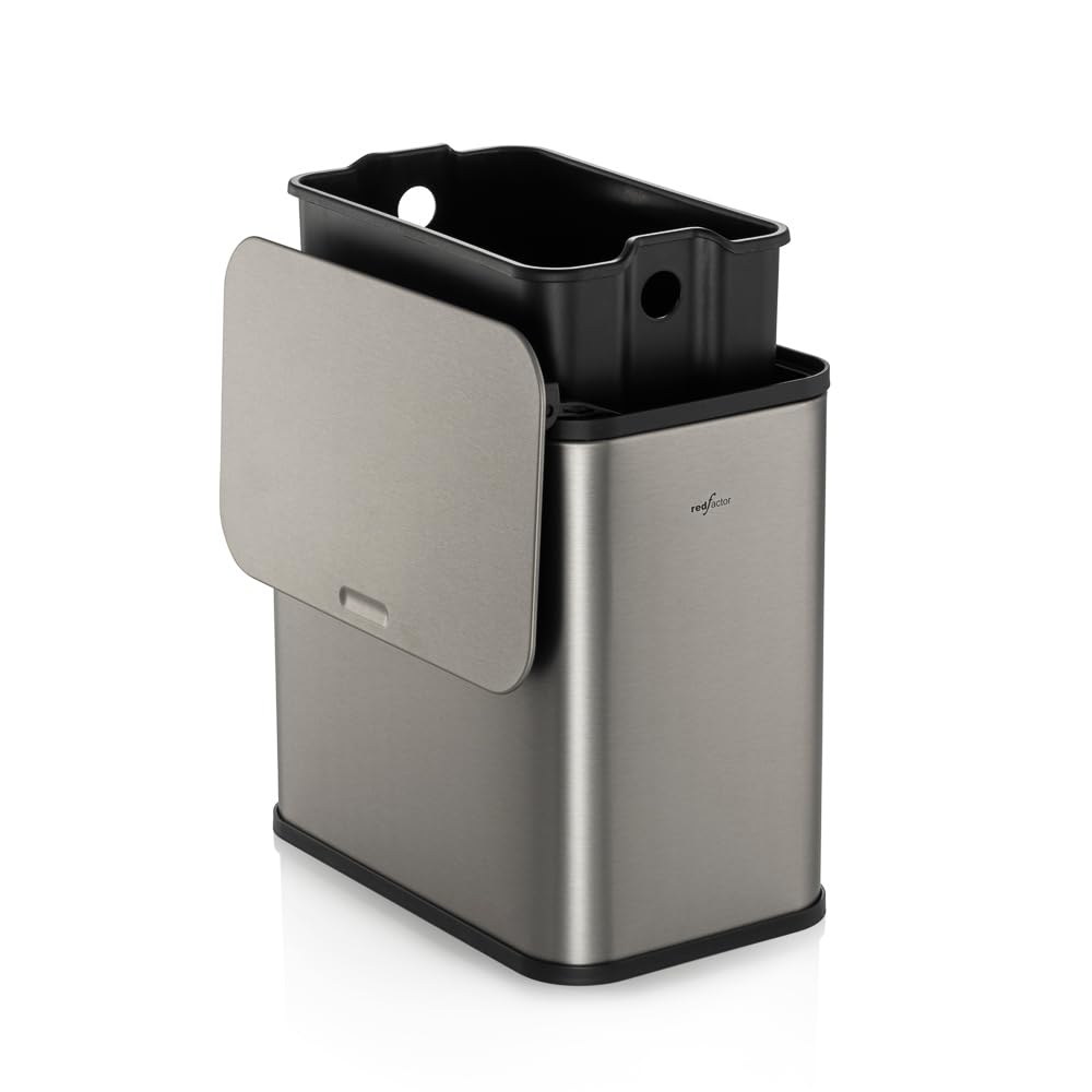 Red Factor - Cubo de basura de compost (acero inoxidable, con tapa filtrante, 5 L, sin olor, cubo de residuos de cocina para puerta de armario, encimera o debajo del fregadero (gris metálico)