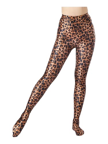 Women's Leopard Print Shiny Sheer High - Waist Footed Tights for Dance & Party2