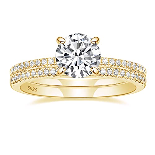 EAMTI 1.25CT 925 Sterling Silver Bridal Ring Sets 14K Gold