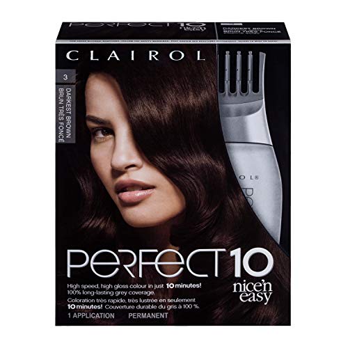 Clairol Nice'n Easy Perfect 10 Permanent Hair Color, 3 Darkest Brown, Pack of 1