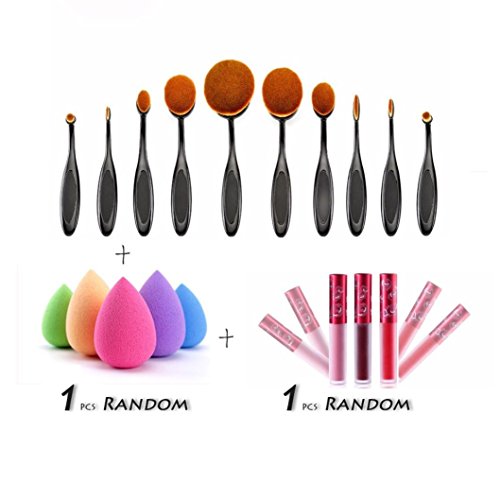 Creazy 10PCS Toothbrush Brushes+1 PC Sponge Puffs+1 PC Lip gloss