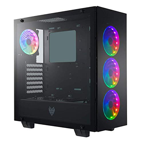 Gabinete para PC FSP ATX Mid Tower CMT510 Plus para juegos con 3 paneles de vidrio templado y 4 ventiladores ARGB miniatura 5