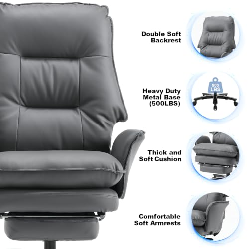 Image of Big and Tall Office Chair 500LBS, Ergonomic Gaming Chair Reclining Office Chair with Foot Rest for Adult,Pu Leather Computer Desk Chair with Adjustable Armrests for Home Living Room,Grey