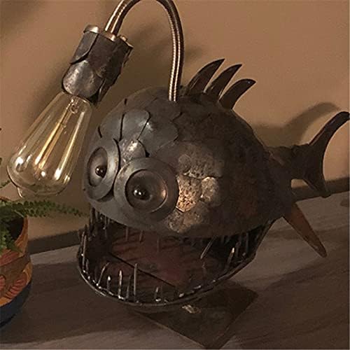 Angler Fish Lamp Steampunk Halloween Steampunk Decoration Vintage Iron Art Handmade Statue Sea Animal Ornament Desktop Night Light Gift Bedside Lamp for Bedroom Lighting USB LED Animal Lamp
