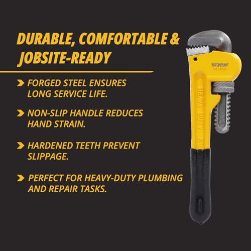 Image of Heavy Duty 8 In Pipe Wrench | Forged Carbon Steel With Cr-Mb Jaw | Precise Clamping Teeth Design For Strong Grip |TPR Soft Grip Handle | Max Pipe Size 1 inch, For Plumbing, Home and Professionals