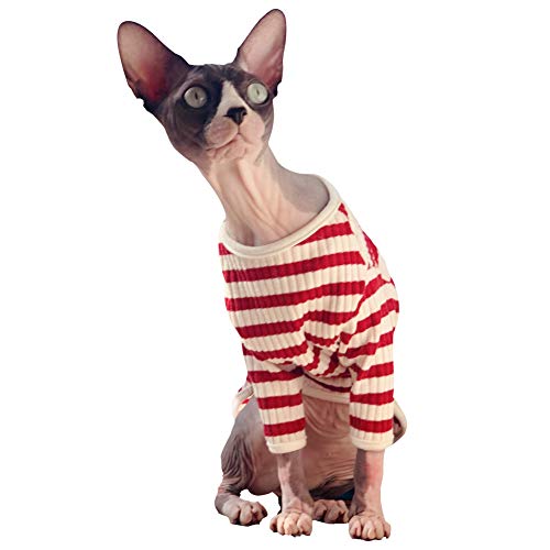 DENTRUN Hairless Cats Shirt Cat Wear Clothes Stripe Vest Best Hairless Cat's Adorable
