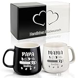 TUZELIYA Mama & Papa Kaffeetassen Set – Geschenk werdende Eltern, 350ml Schwarz-Weiße Tassen für Schwangerschaft verkünden, Baby Shower,Valentinstag & Jahrestag