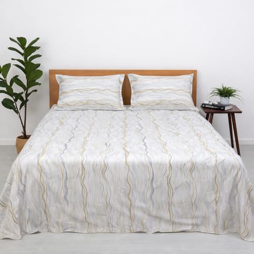 Image of Cotton Double Bedsheet with 2 Pillow Covers | 100% Pure Cotton | 300 Thread Count | Soft & Breathable | 90x100 inch - Neutral Lines