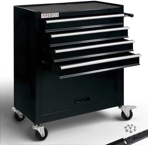 AREBOS Servante d’Atelier avec 4 tiroirs, Grand Compartiment et T...