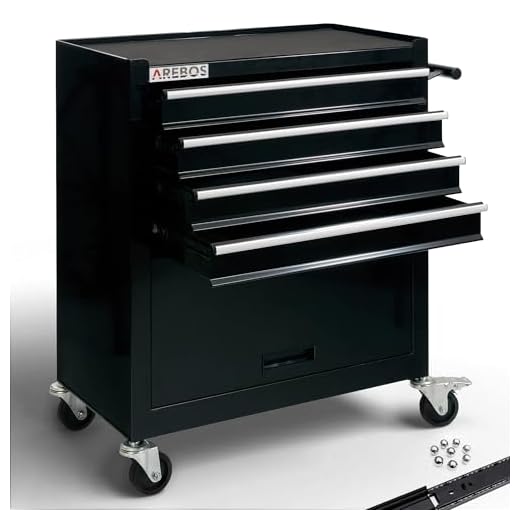SONGMICS Kosmetikkoffer, professioneller Make-up Koffer, 3-in-1 Schminkkoffer für Reisen, großer Trolley für Friseure, abschließbar, mit um 360° drehbaren Universal-Rollen, silbern JHZ01S 4 Arebos Werkstattwagen 4 Fächer + großes Fach für Werkzeug | inkl. Antirutschmatten | kugelgelagerte Schubladen | 2 Rollen mit Feststellbremse (Schwarz)