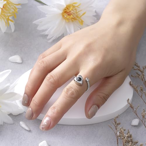 EMIRISTIC Pesonalized Photo Heart Ring with Customized Picture inside - Custom Sentimential Gifts for Valentine's Day Birthday Anniversary Any Special Day2