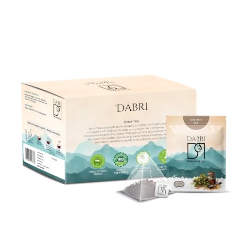 Image of Dabri Earl Grey Black Tea 32 Pyramid Dip Tea Bags|Premium Black Tea With Pure Natural Bergamot Extract|Refreshing and Hydrating|No Preservatives |Garden to Cup (32 Pyramid Bags)