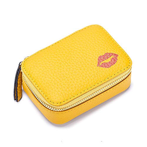 Étui à rouge à lèvres en cuir jaune avec miroir intégré pour sac