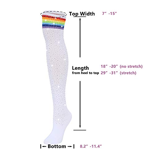 Image of Woman's Rhinestone Over Knee High Socks Stripe Knit Stockings Leg Warmers for Christmas Valentines day Events