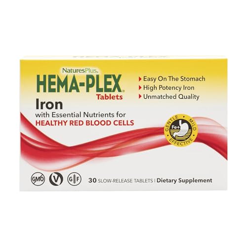 NaturesPlus Hema-Plex Iron - 30 Slow-Release Tablets - 85 mg Chelated Iron - Total Blood Health - with Vitamin C & Bioflavonoids - Non GMO, Vegetarian & Gluten Free - 30 Servings