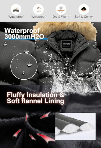 Image of Pursky Men's Puffer Jacket Waterproof Winter Bubble Coats Ski Parka Fur Hooded