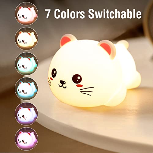 Rolilink Cute Cat Night Light For Kids, Silicone Nursery Lights For Baby Room And Toddler Bedroom,8 Colours Nightlight And Rechargeable Animal Lamp Cat Decor Kawaii Gifts For Boys And Teen Girls #TOP1