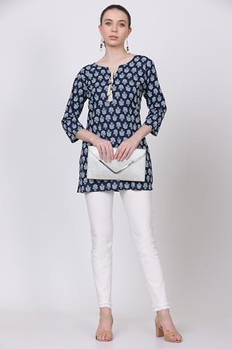 Image of Women's Stylish Regular Cotton Kalamkari Print Casual Short Kurti with Flower Base | Office Wear | Pack pf 1