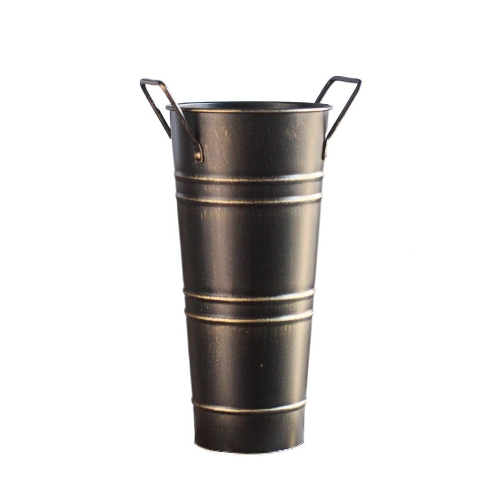 Large Galvanized Metal Vases,Rustic Vases for Flowers, Galvanized Metal Planter,Farmhouse French Flower Bucket Vase(black)
