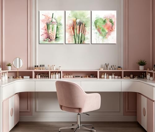 Image of Frimeeme Basketball Canvas Wall Art, 4pcs 8x10in Unframed | Boba Tea, Makeup Brushes and Heart, Teen Girls Bedroom Decor