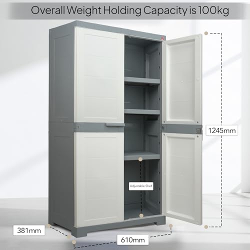 Image of Cello Novelty Big Bookshelf, White & Grey | 2 Dustproof Doors | Space Saving Cupboard | Plastic Book Shelf | Multipurpose Book Shelf for Home, Office | Book Organizer for Library