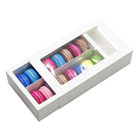 Macaron Boxes, 12 Pieces Biscuit Box with Window, Empty Macaroon Boxes, Pastry Packaging Box for Biscuits, Candies, Small Breads, Donuts (Large White) Cover