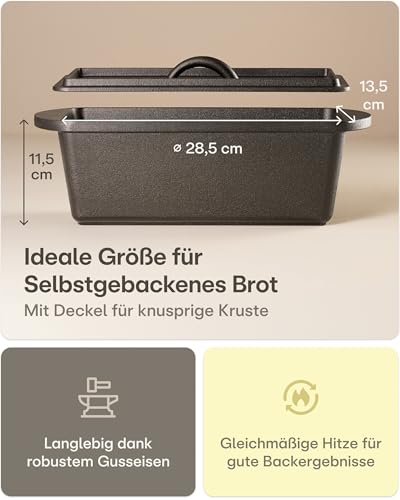 Praknu Gusseisen Topf Brot Backen – Brotbackform – Dutch Oven mit Deckel – Ansicht 3